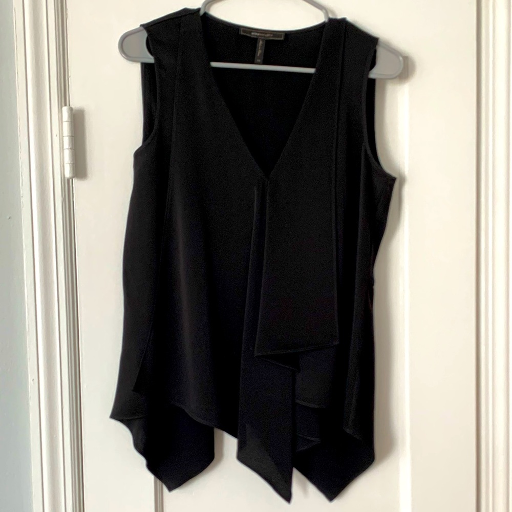 BCBG Black Silky Vneck Tank Blouse Size XS